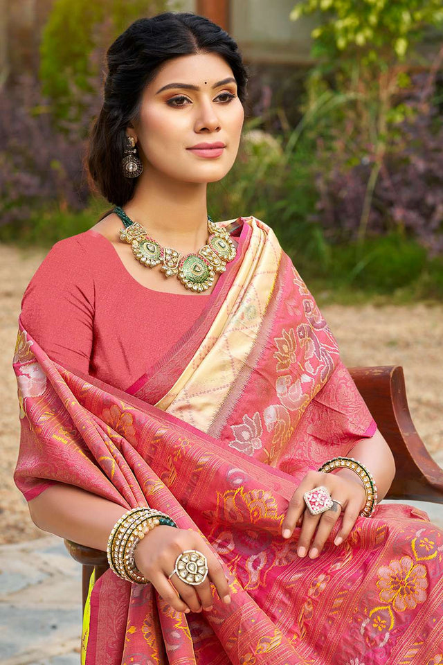 Cream Woven Silk Saree