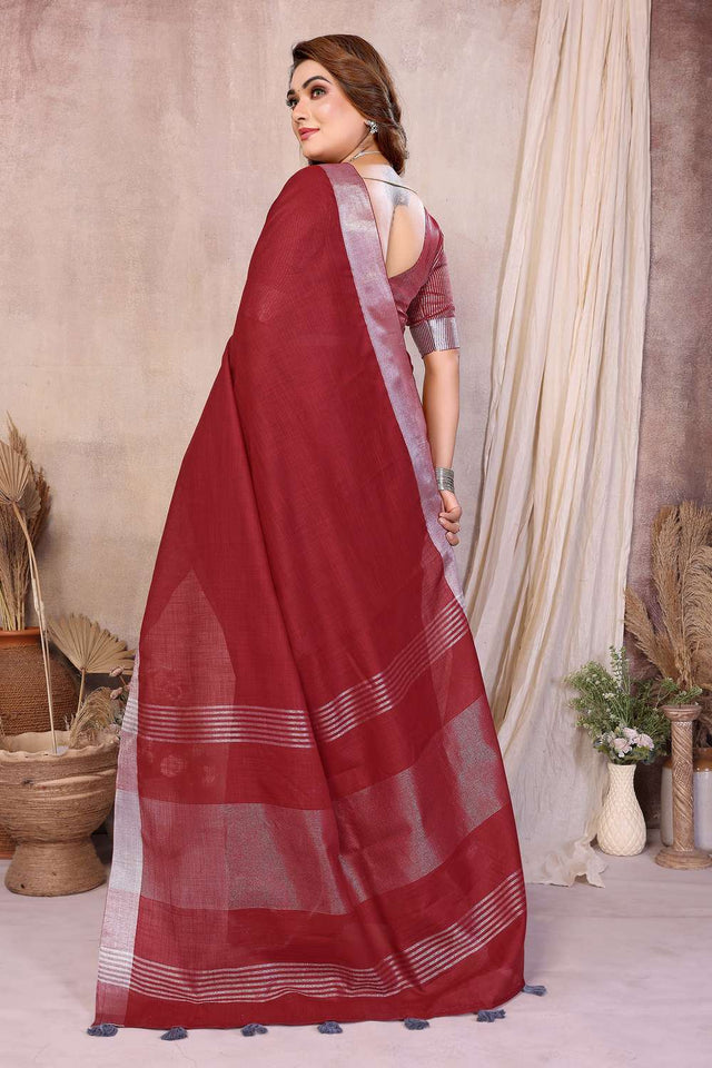 Maroon Woven Linen Saree