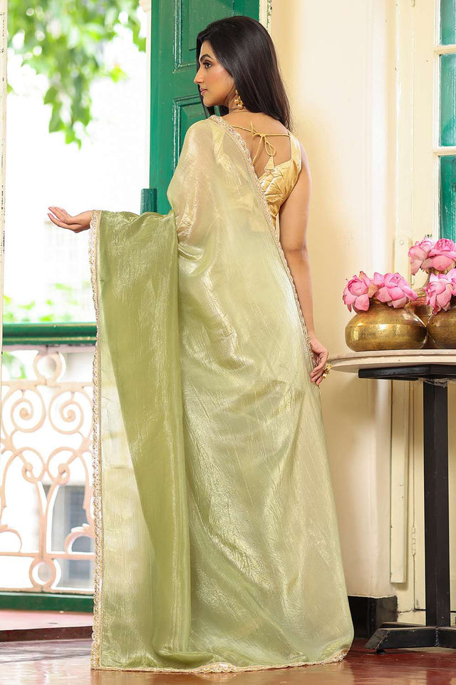 Green Solid Chiffon Saree