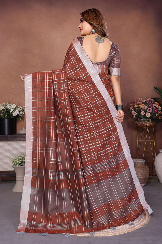 Brown Woven Linen Saree