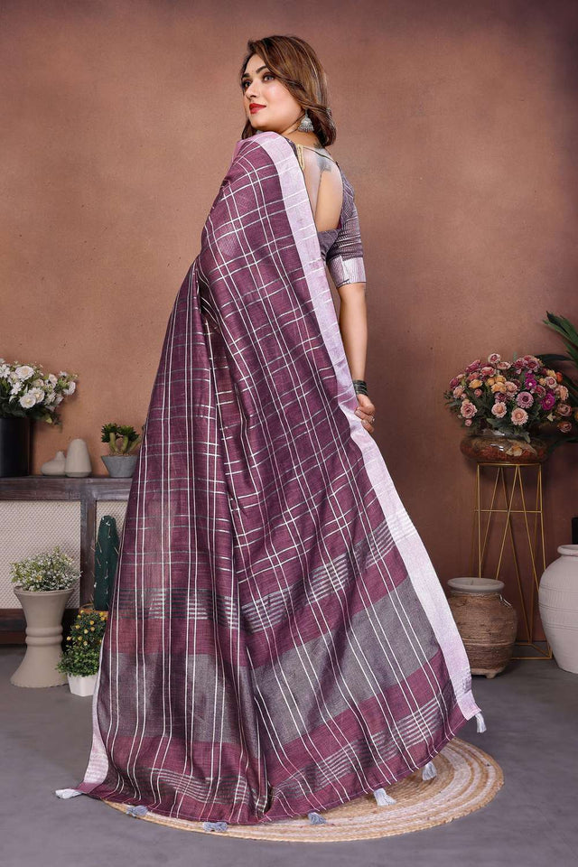 Violet Woven Linen Saree