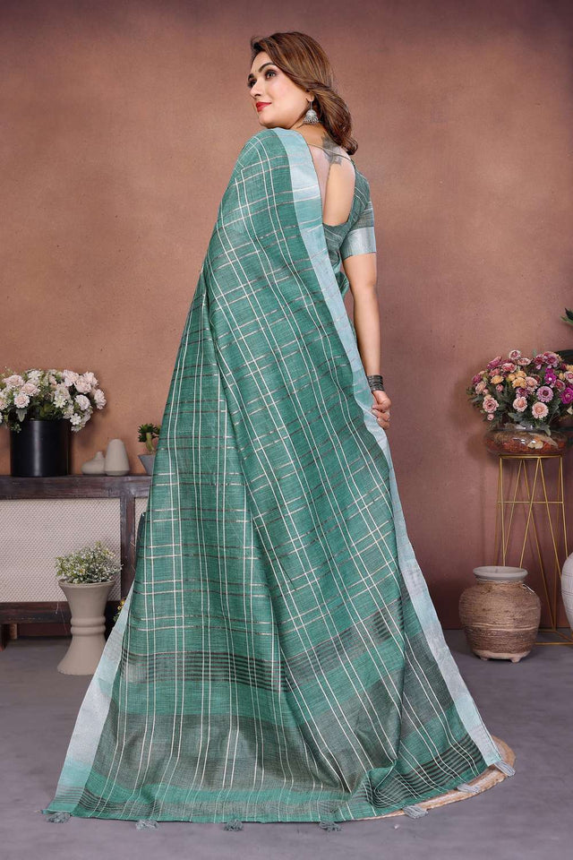 Green Woven Linen Saree
