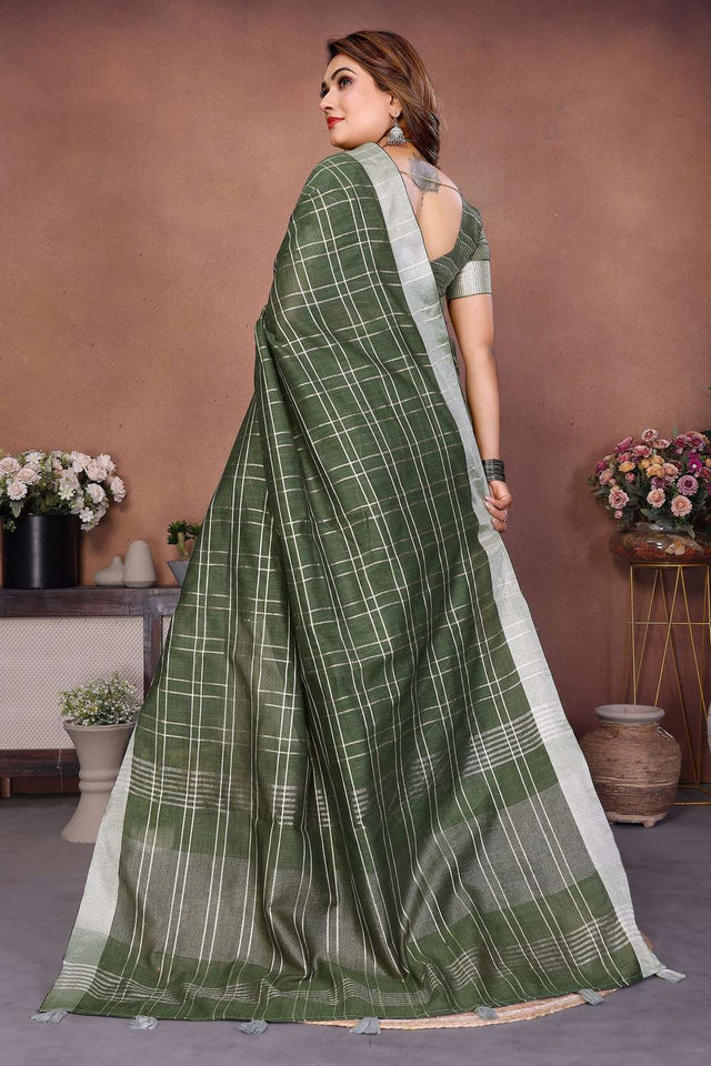 Mehendi Woven Linen Saree