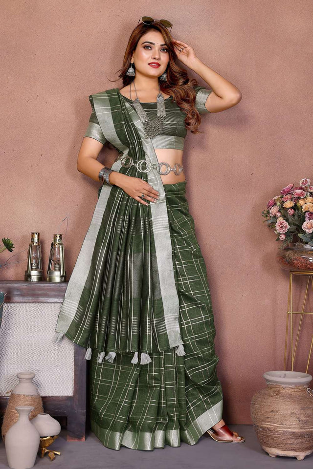 Mehendi Woven Linen Saree