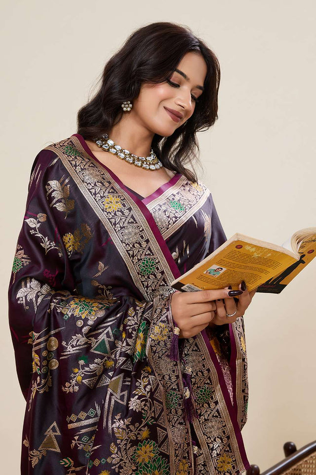 Violet Woven Satin Saree