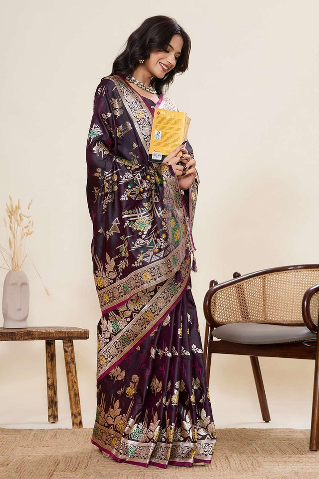 Violet Woven Satin Saree