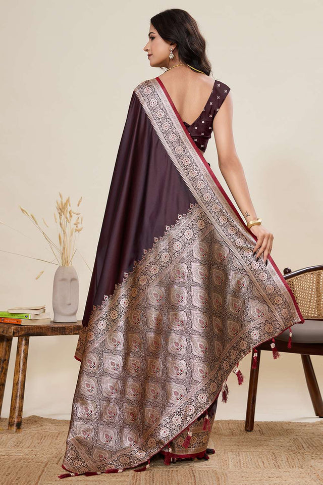 Brown Woven Satin Saree
