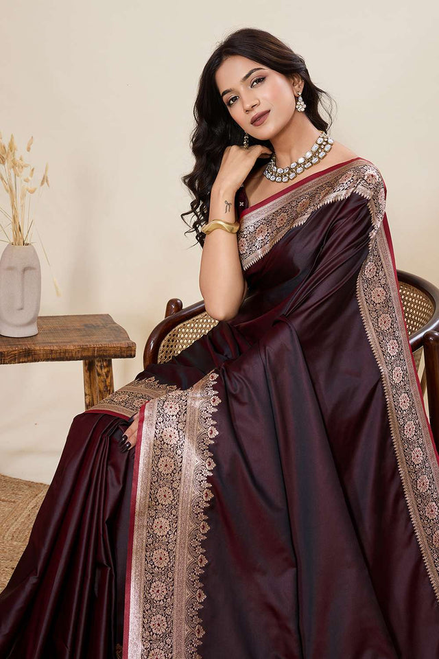 Brown Woven Satin Saree