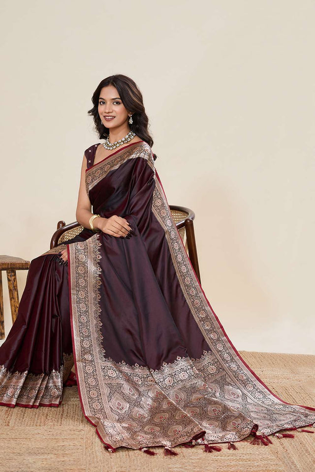 Brown Woven Satin Saree