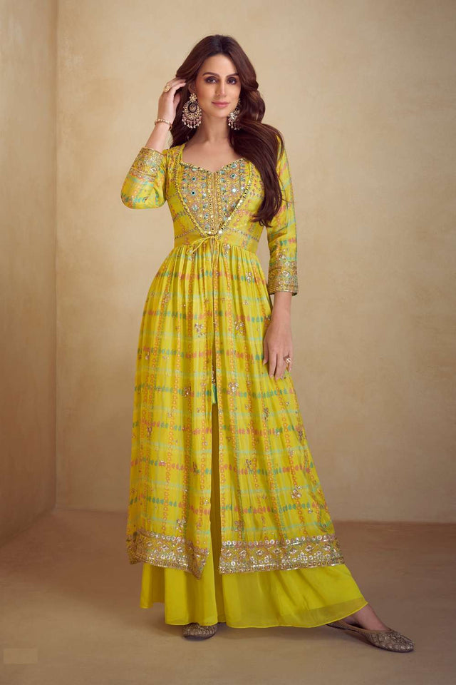 Yellow Chinon Sequin with Printed Co-Ord Set