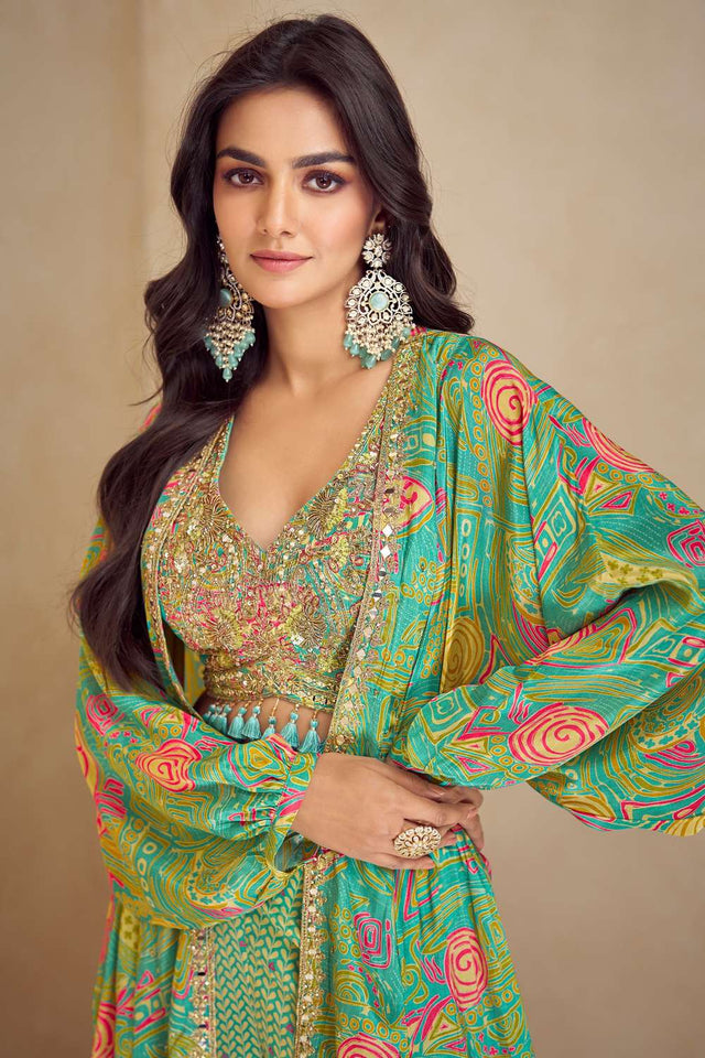 Green Chinon Sequin with Printed Co-Ord Set