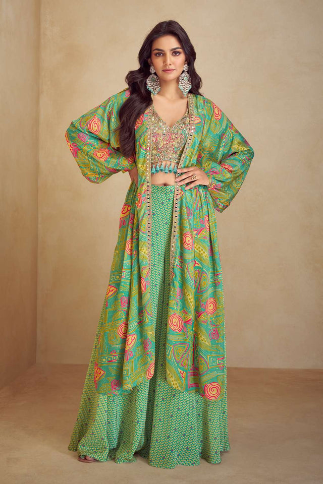 Green Chinon Sequin with Printed Co-Ord Set