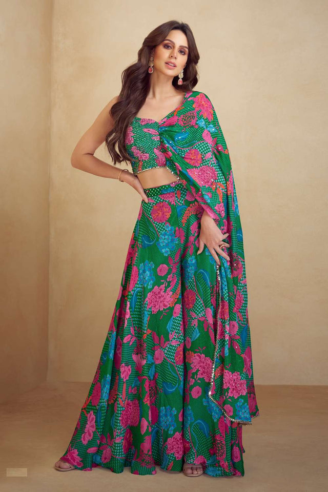 Turquoise Chinon Sequin with Printed Co-Ord Set