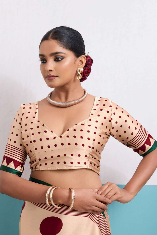 Maroon Printed Satin Saree