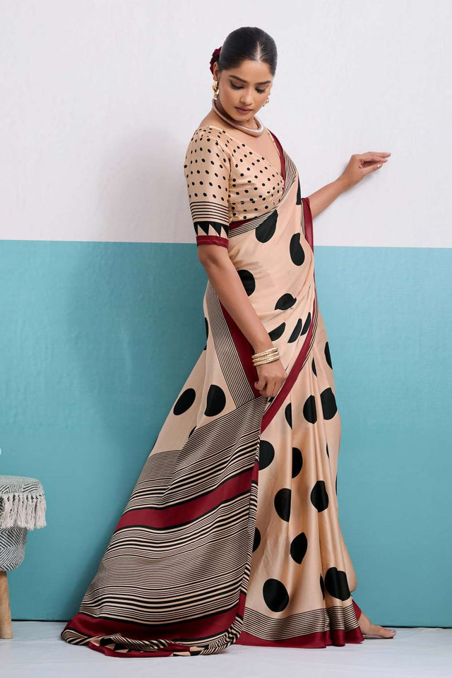 Black Printed Satin Saree