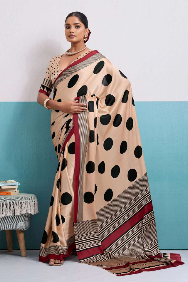 Black Printed Satin Saree