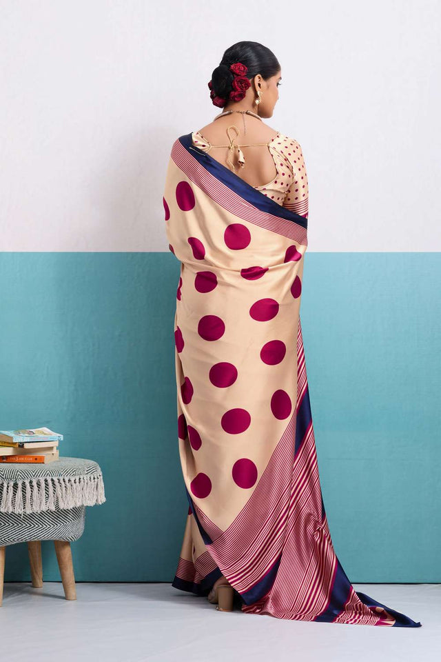 Pink Printed Satin Saree