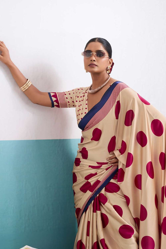 Pink Printed Satin Saree