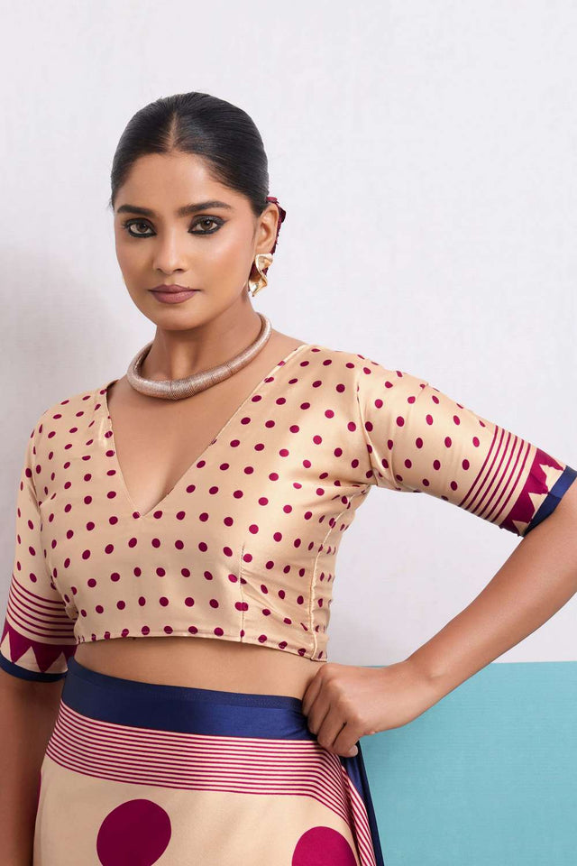 Pink Printed Satin Saree