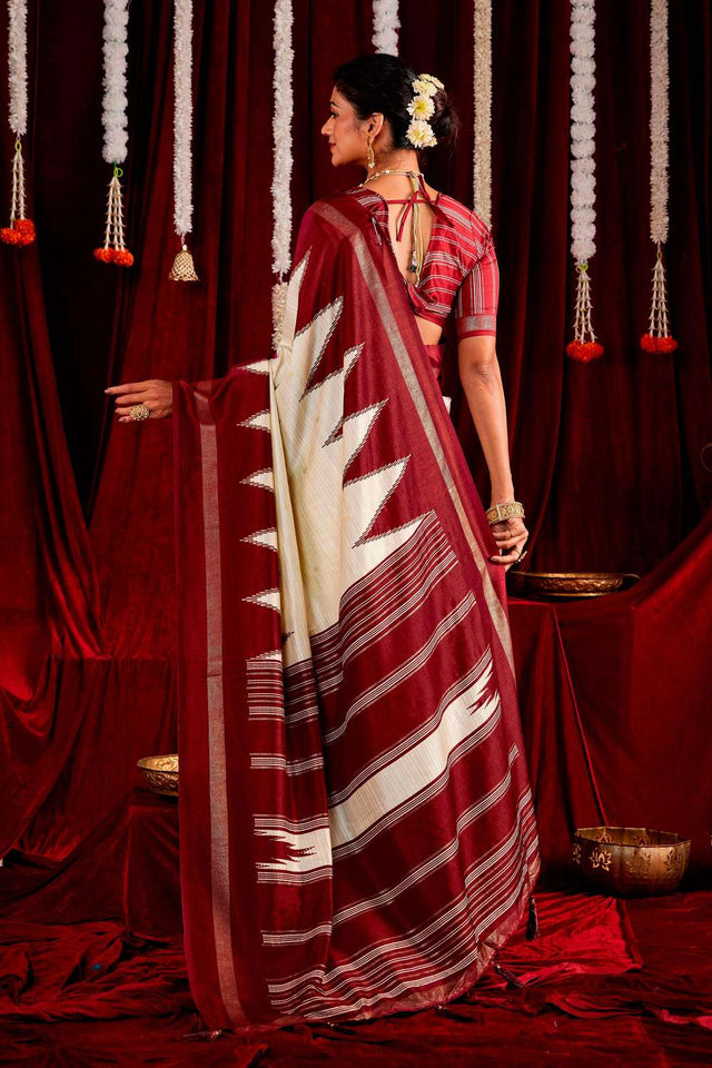 Multi Color Zig Zag Printed Silk Saree