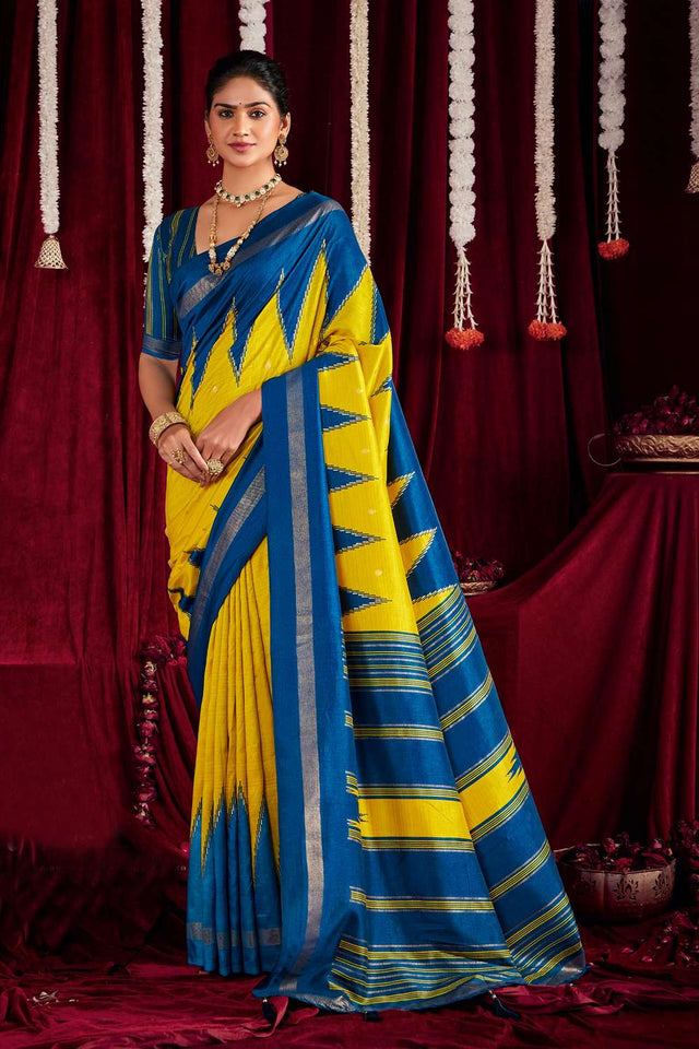 Multi Color Zig Zag Printed Silk Saree