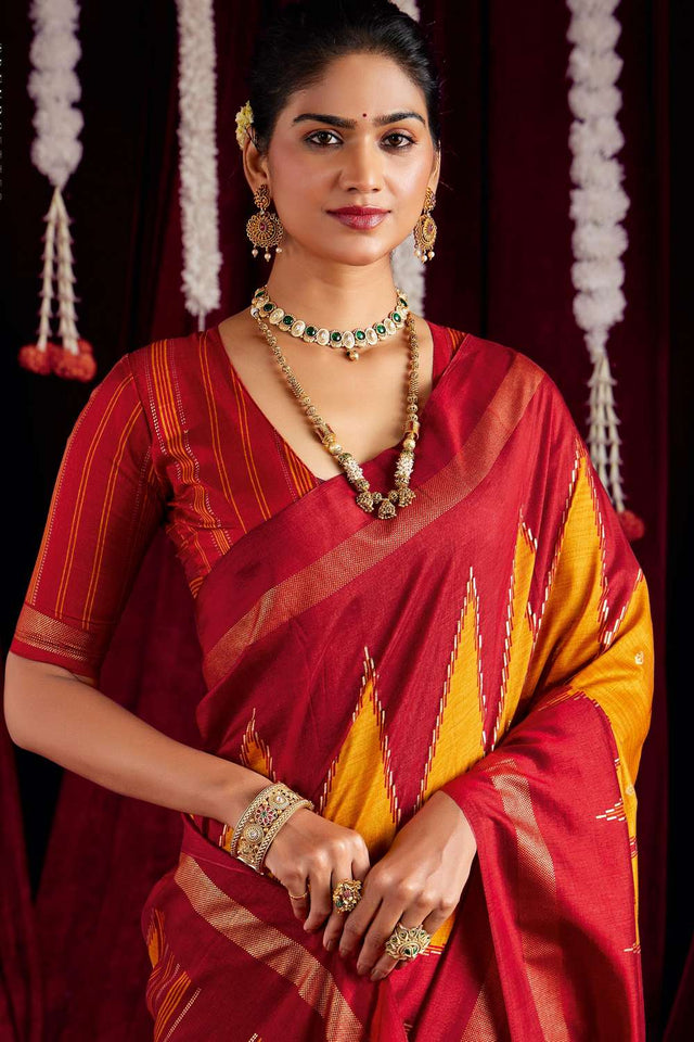 Multi Color Zig Zag Printed Silk Saree