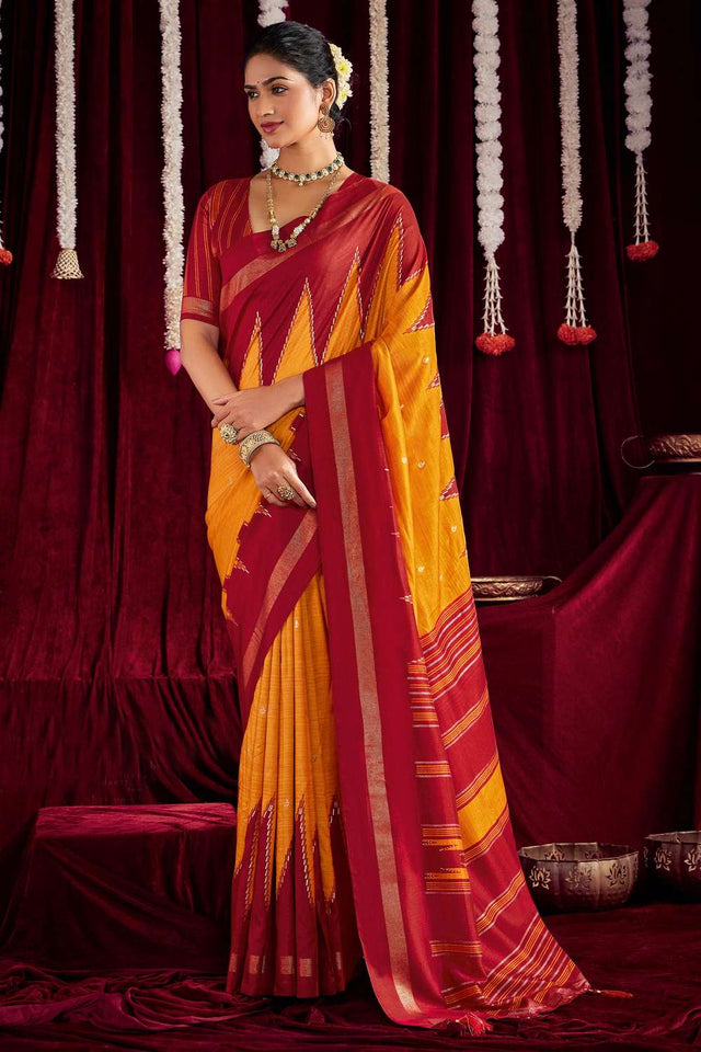 Multi Color Zig Zag Printed Silk Saree