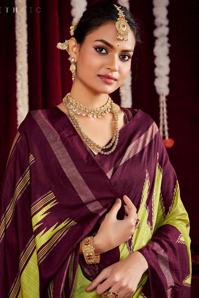 Green Zig Zag Printed Silk Saree