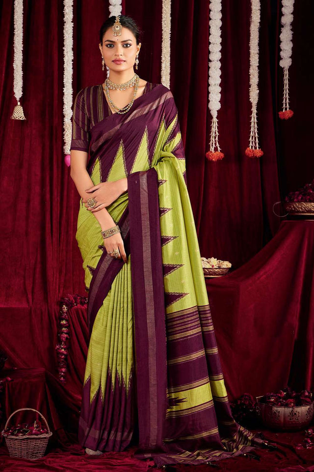 Green Zig Zag Printed Silk Saree