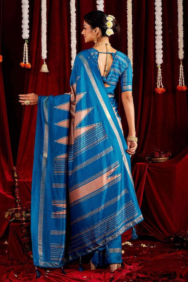 Brown Zig Zag Printed Silk Saree