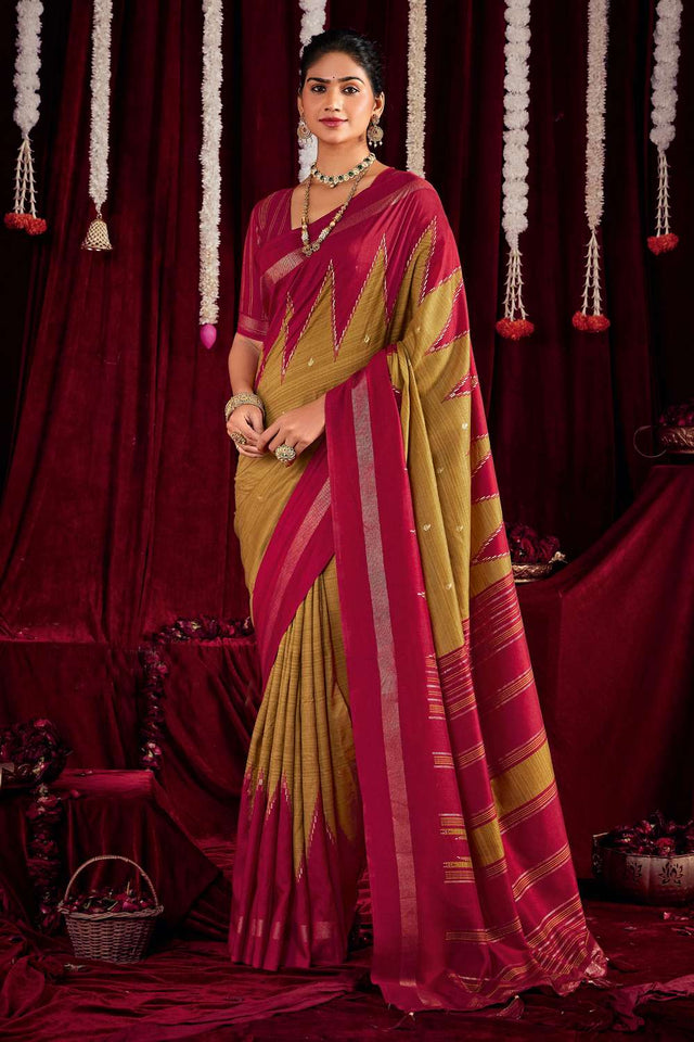Mustard Zig Zag Printed Silk Saree
