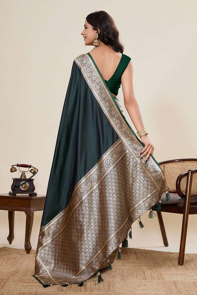Green Woven Satin Saree