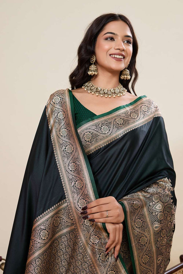 Green Woven Satin Saree
