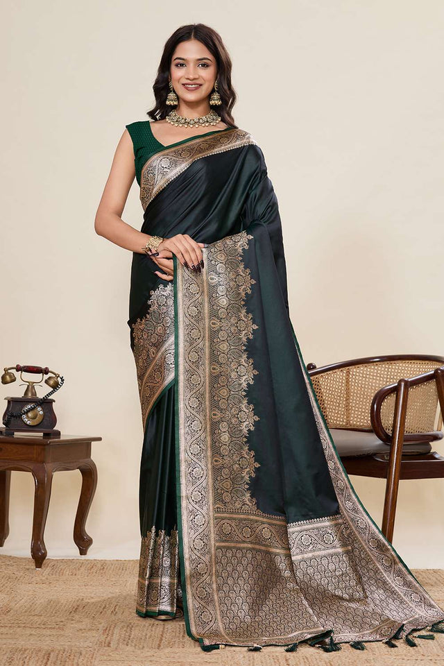 Green Woven Satin Saree