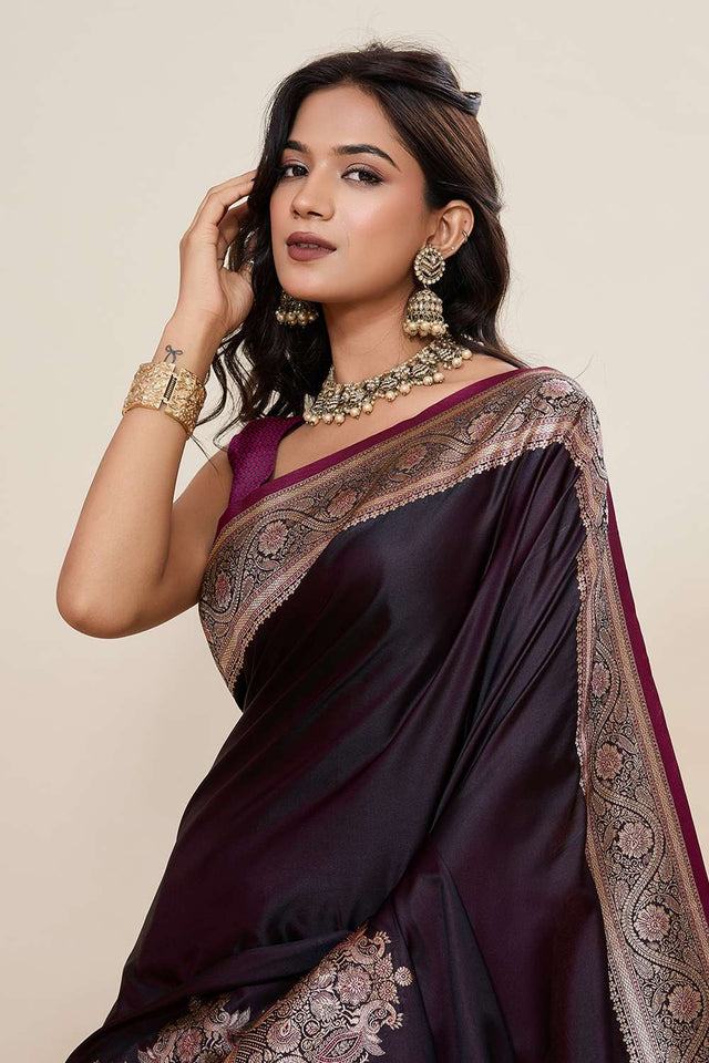 Violet Woven Satin Saree