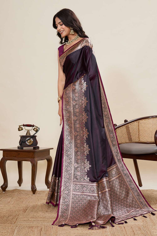 Violet Woven Satin Saree