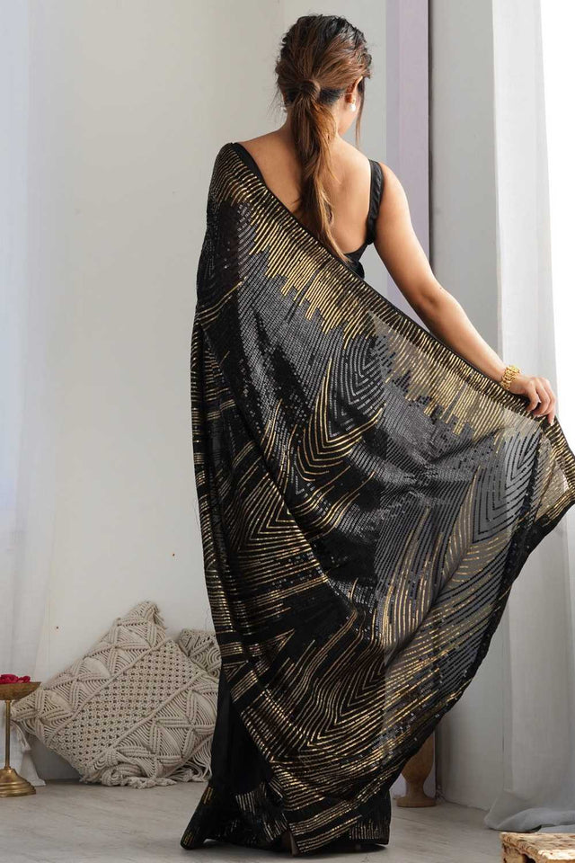 Black Sequin Georgette Saree