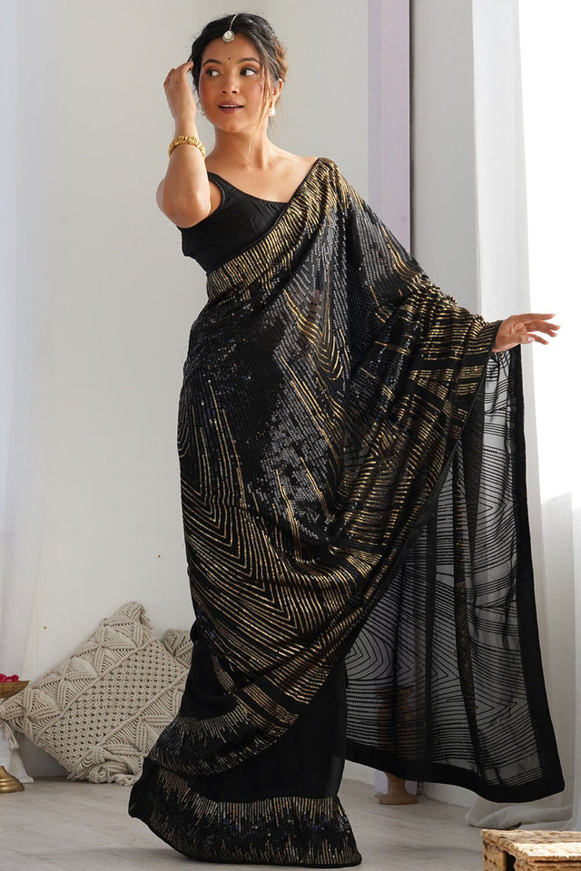 Black Sequin Georgette Saree