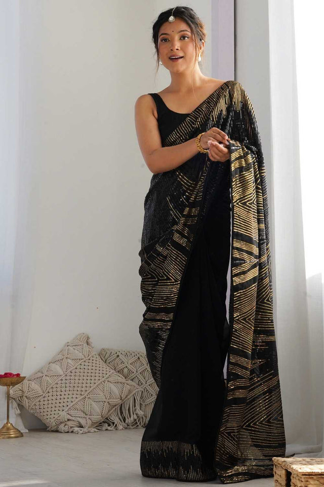 Black Sequin Georgette Saree