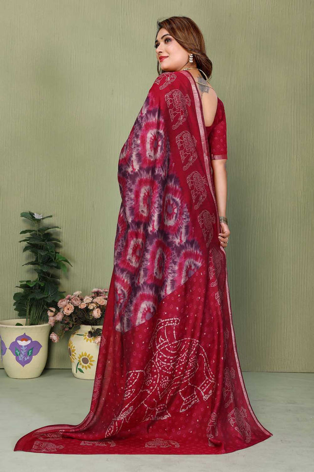 Maroon Printed Cotton Saree