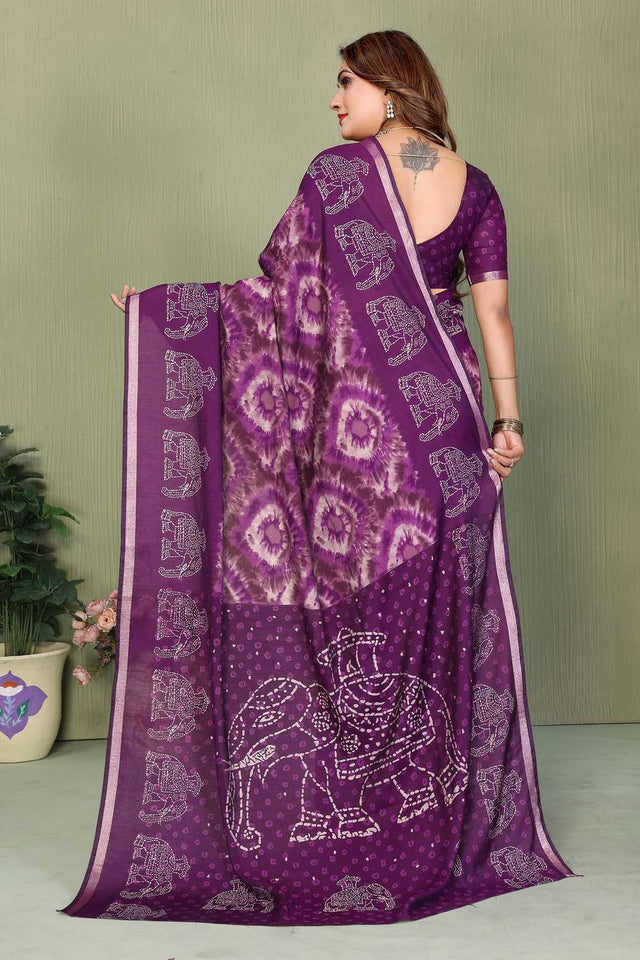 Purple Printed Cotton Saree