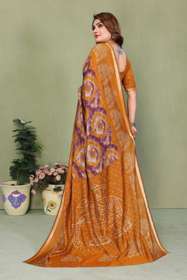 Mustard Printed Cotton Saree