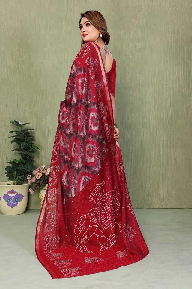 Red Printed Cotton Saree