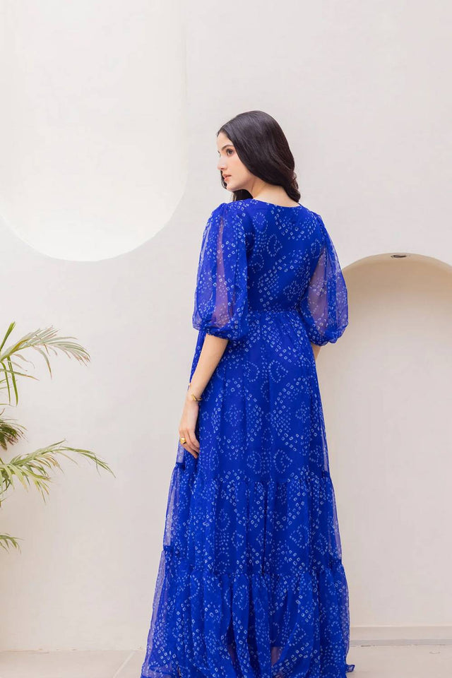 Blue Bandhani Printed Georgette Gown