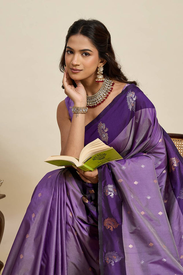 Lavender Woven Silk Saree