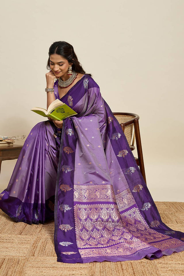 Lavender Woven Silk Saree