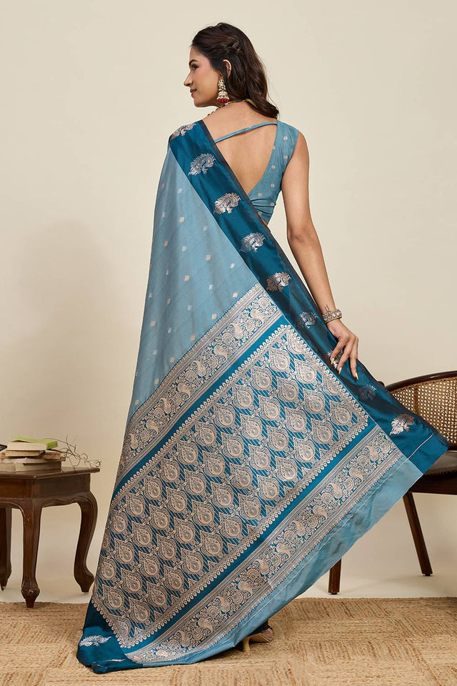 Blue Woven Silk Saree