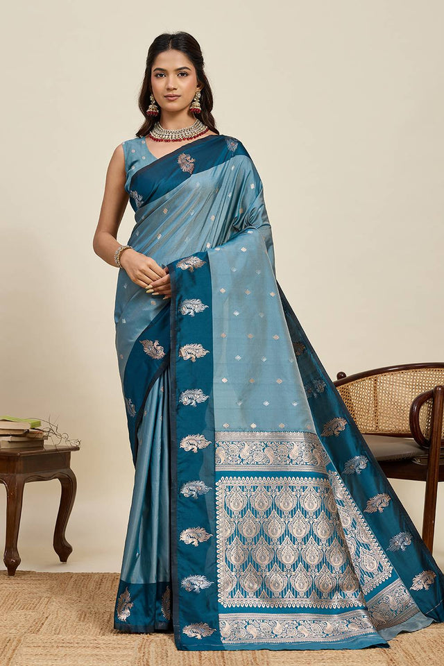 Blue Woven Silk Saree