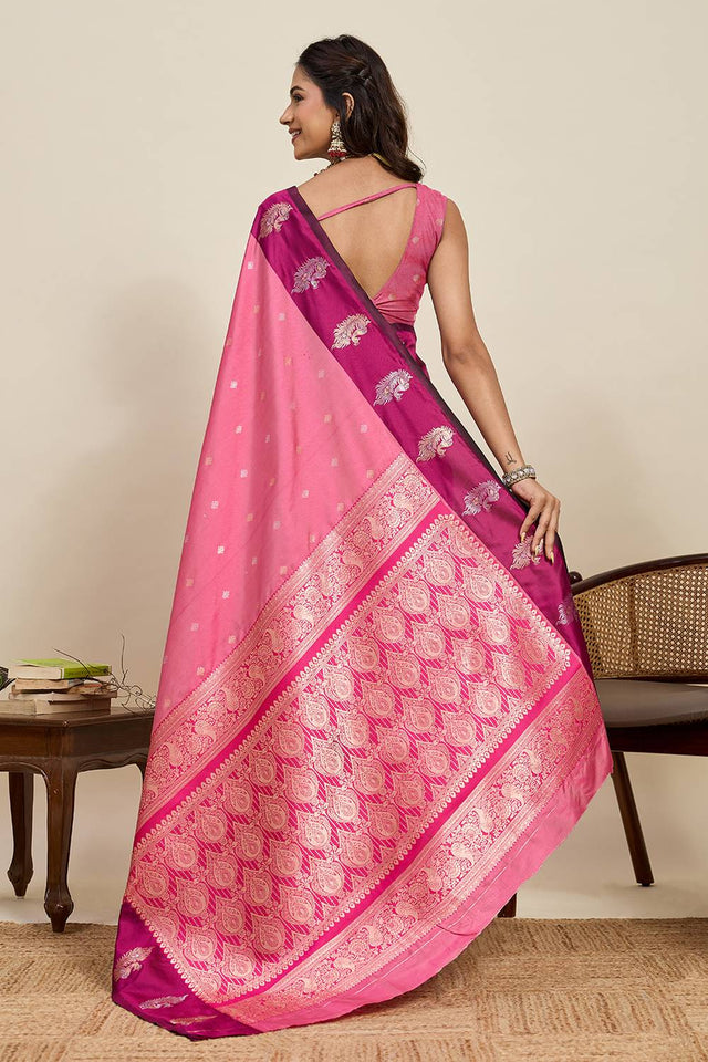 Pink Woven Silk Saree