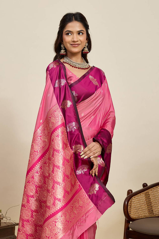 Pink Woven Silk Saree